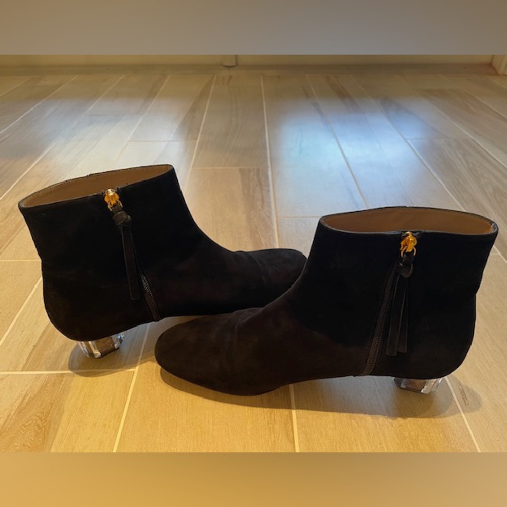 Stuart Weitzman The Dark Star Black Ankle Boots with Gem Heel - Picture 5 of 9